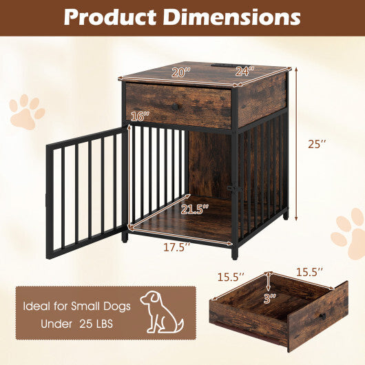Dog Crate Furniture for Small Dogs Wooden Puppy Kennel with Charging Station-Rustic Brown LuxuryLifeWay Online Store