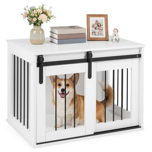Dog Crate Furniture Heavy Duty Dog Kennel with Sliding Barn Door-Gray LuxuryLifeWay Online Store