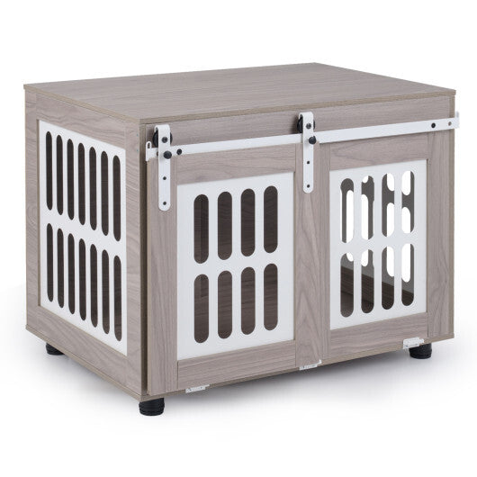 Dog Crate Furniture with Sliding Barn Door for Small Medium Dogs-Gray LuxuryLifeWay Online Store