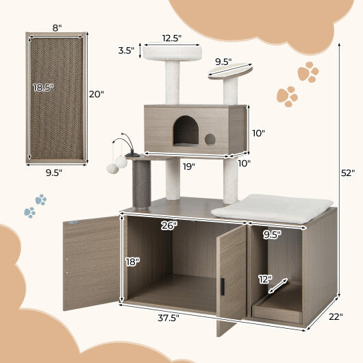 2-in-1 Modern Cat Tower with Litter Box Enclosure for Indoor Cars-Gray LuxuryLifeWay Online Store