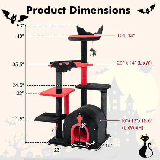 Gothic Cat Tree 53 Inch Tall Cat Tower with Cat Bed and Arch-Shaped Condo-Black LuxuryLifeWay Online Store