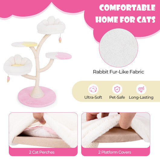 Multi-Layer Cat Tree Cat Tower with 2 Cat Perches 2 Platforms-Pink LuxuryLifeWay Online Store