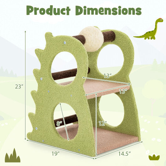2-Tier Modern Cat Tree for Indoor Cats with Rotatable Sisal Scratching Ball-Green LuxuryLifeWay Online Store