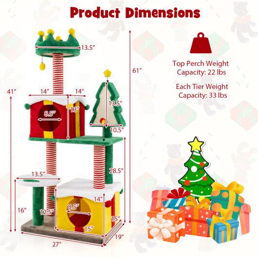 Cute Christmas Cat Tree Cat Tower for Indoor Cats with Scratching Posts and Carpet-Multicolor LuxuryLifeWay Online Store