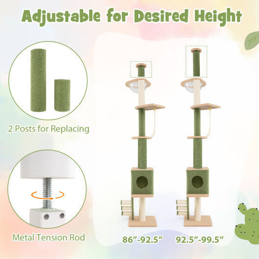 Floor to Ceiling Cat Tree with 86-99.5 Inch Adjustable Height and Extra Post-Green LuxuryLifeWay Online Store