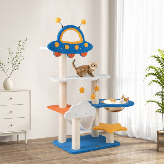 49 Inches Tall Cat Tree with UFO Top Perch Space Capsule and Sisal Scratching Posts-Blue LuxuryLifeWay Online Store