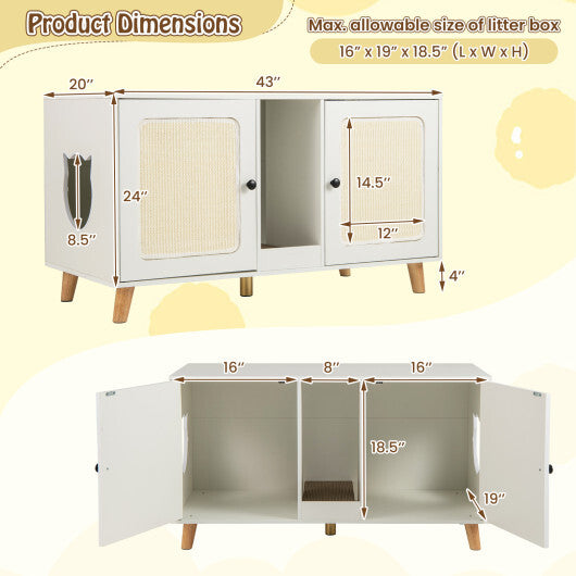 43 Inches Cat Litter Box Enclosure with Double Rooms and 2 Sisal Scratching Mats-Natural LuxuryLifeWay Online Store