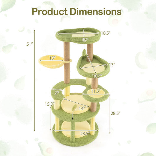 Multi-level Cat Tree Avocado Theme Cat Tower with Wide Perch Rotatable Basket-Green LuxuryLifeWay Online Store