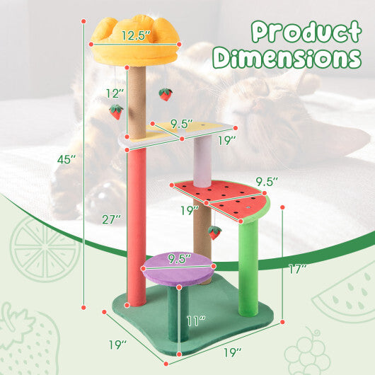 45 Inch Multi-Level Cat Tree with Plush Padded Top Perch and Fruit-Shaped Platforms LuxuryLifeWay Online Store
