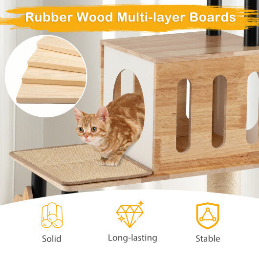 Modern Tall Cat Tower with Double Condos with Dangling Balls and Sisal Carpets-Natural LuxuryLifeWay Online Store