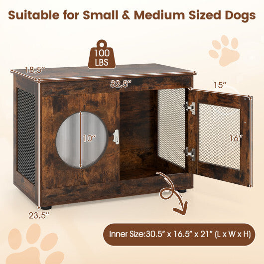 Furniture Style Dog Crate for Small and Medium Dogs with Translucent Window and Lockable Door-Rustic Brown LuxuryLifeWay Online Store