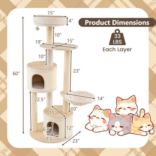 Wooden Kitten Tower with Sisal Scratching Posts and 2 Condos-Natural LuxuryLifeWay Online Store