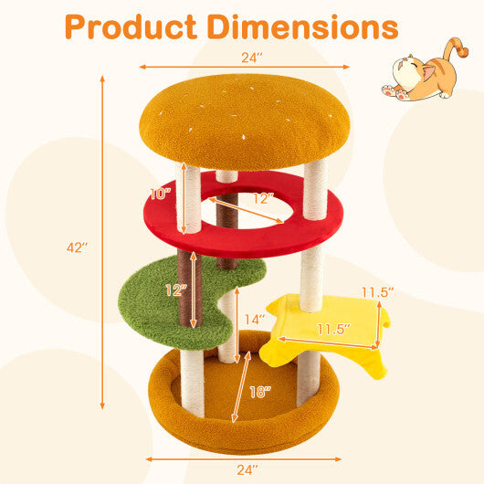 42 Inch Tall Modern Cat Tree Multi-Level with Padded Perch and Cat Bed-Yellow LuxuryLifeWay Online Store