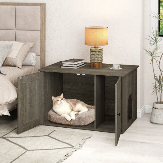 Hidden Cat Litter Box Enclosure Furniture with Divider-Oak LuxuryLifeWay Online Store