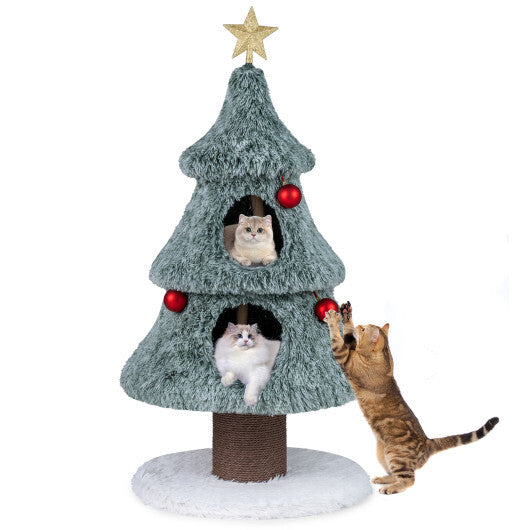 Christmas Cat Tree for Indoor Cats 48.5 inch Cute Cat Tower with 2 Large Condos Scratching Post-Green LuxuryLifeWay Online Store