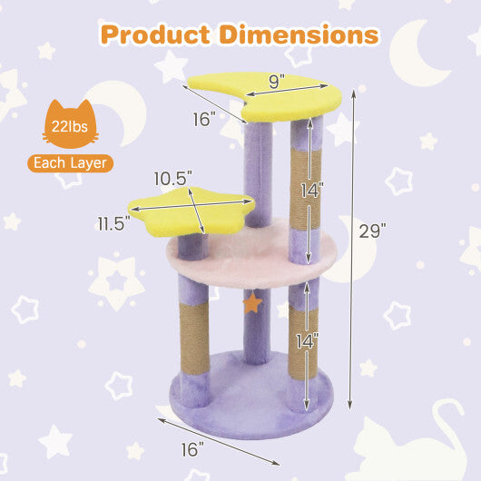 29 Inches Cute Modern Cat Tree with Star and Moon Shaped Platforms-Blue LuxuryLifeWay Online Store
