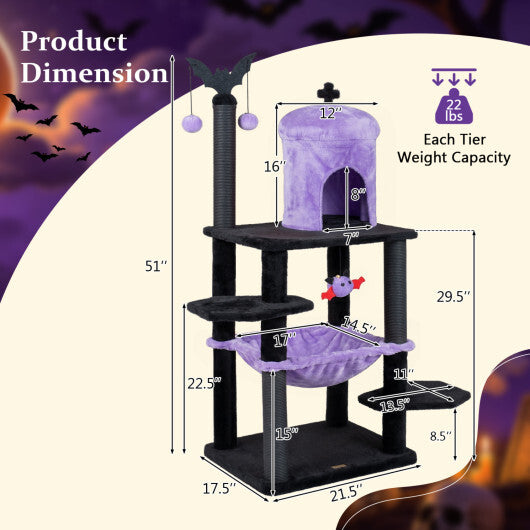 51" Gothic Multi-level Cat Tree with Spider Hanging Toy for Black Halloween-Red LuxuryLifeWay Online Store