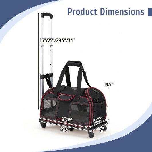 Rolling Pet Carrier with Wheels & Telescopic Handle and Mesh Windows for Pets-Blue LuxuryLifeWay Online Store