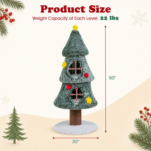 Christmas Cat Tree with 2 Condos Scratching Post and Decorative Stars-Green LuxuryLifeWay Online Store