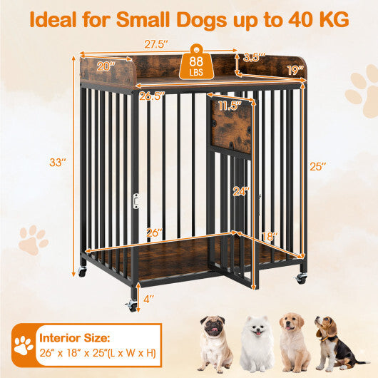 27.5 Inch Dog Crate Furniture with Wheels for Small Dogs and Puppies-Rustic Brown LuxuryLifeWay Online Store