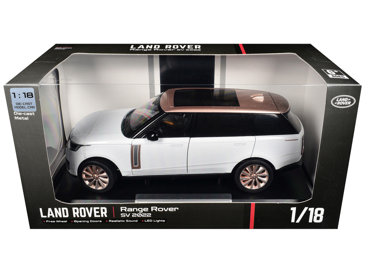 2022 Land Rover Range Rover SV White Metallic with Rose Gold Top and Moonroof 1/18 Diecast Model Car by Heimanba LuxuryLifeWay Online Store