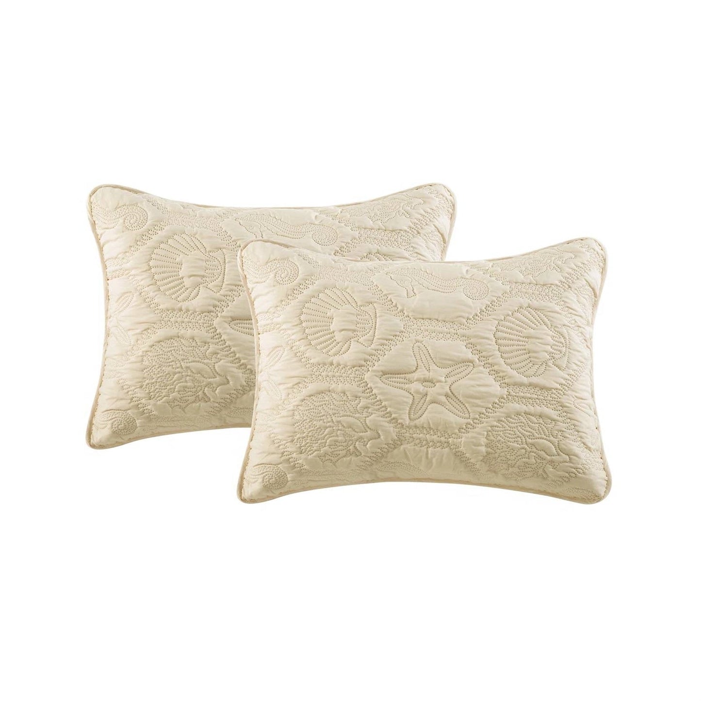 Queen Coastal Beach Starfish Seashells Seahorse Sand Tan 3-Piece Quilt Set LuxuryLifeWay Online Store