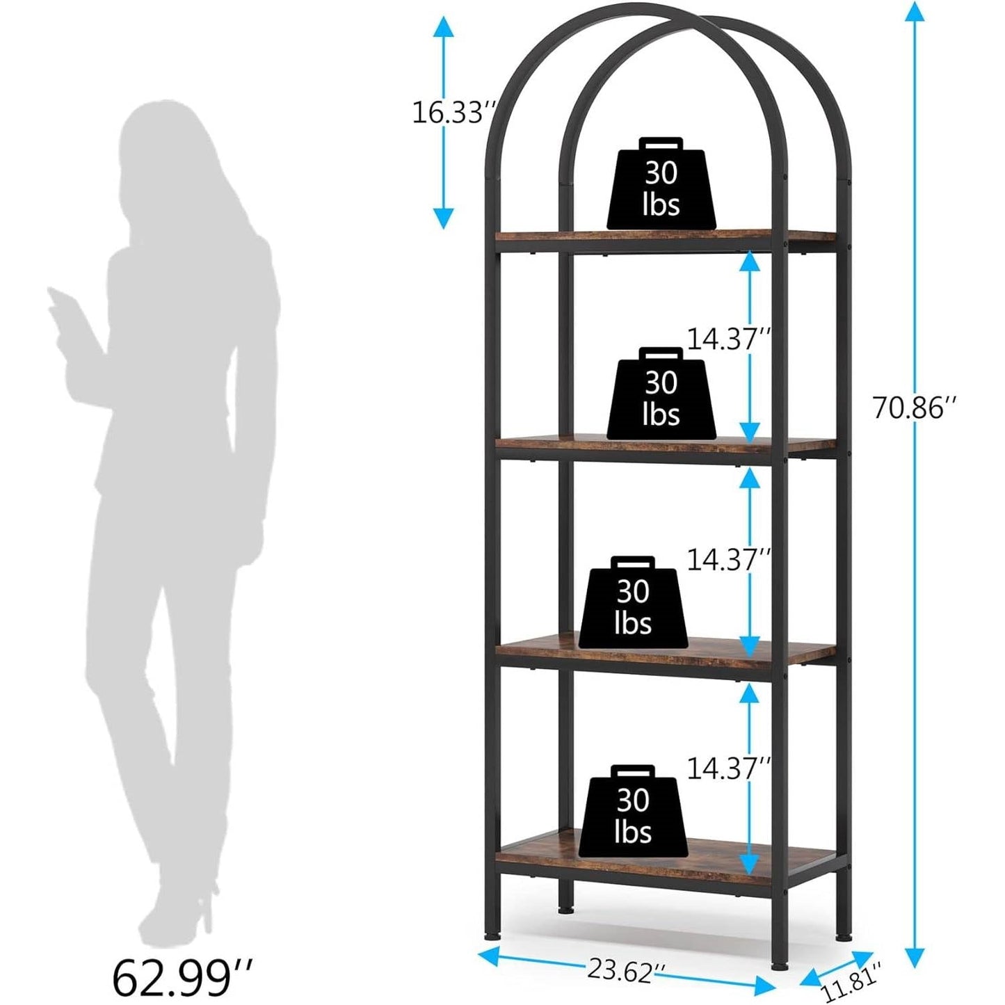 Modern Industrial Metal Wood Display Rack Bookcase with 4 Storage Shelves LuxuryLifeWay Online Store