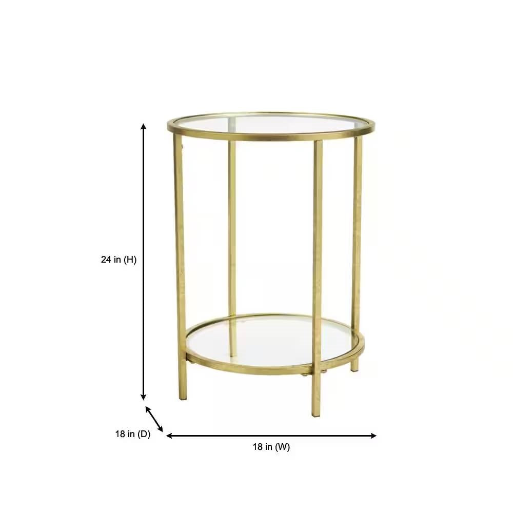Round Accent Side Table Gold Metal Glass Top Bottom Shelf End Table LuxuryLifeWay Online Store