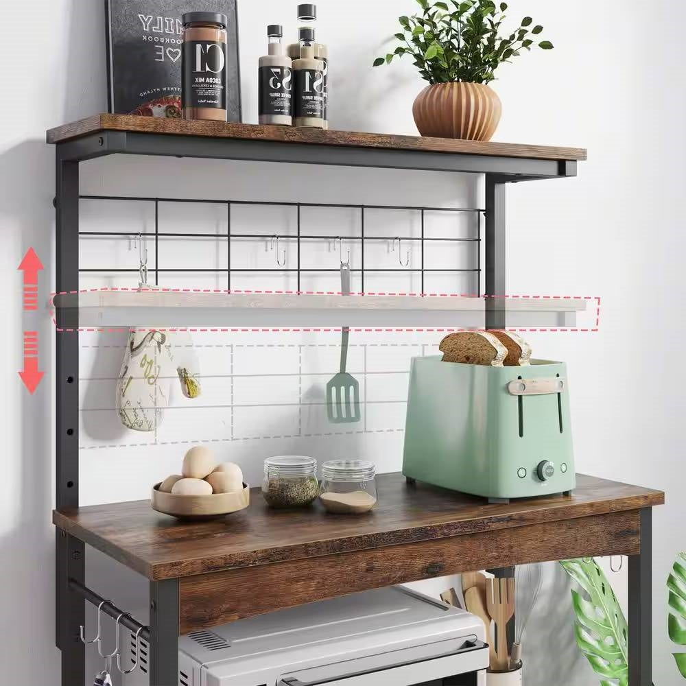 Industrial Kitchen Metal Wood Bakers Rack Microwave Cart with Storage Cabinet LuxuryLifeWay Online Store