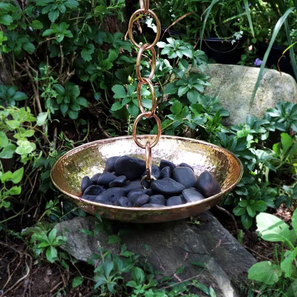 Hand Hammered Copper Polished Rain Chain Basin - 16.5 inch Diameter LuxuryLifeWay Online Store