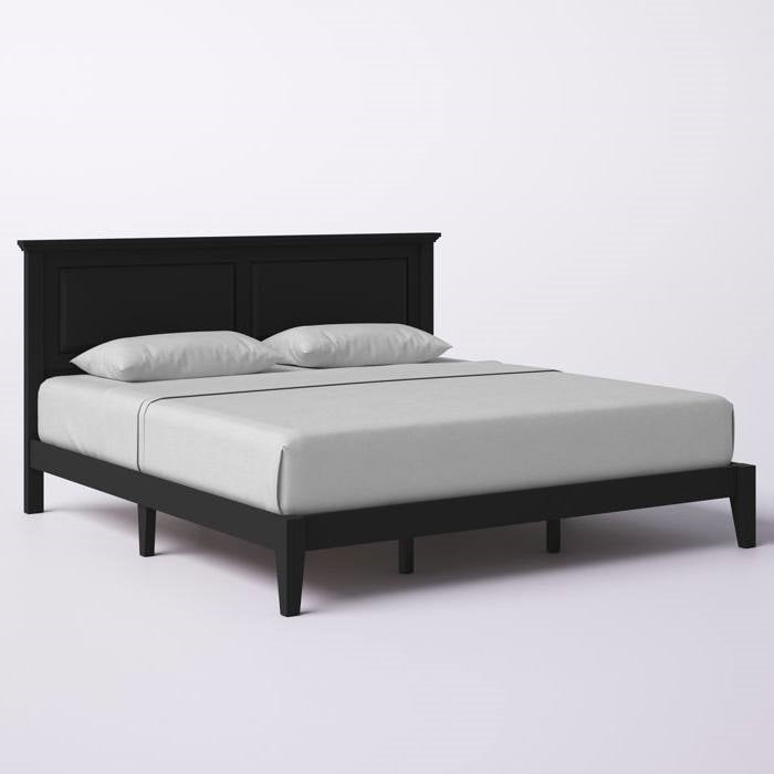 King Traditional Solid Oak Wooden Platform Bed Frame with Headboard in Black LuxuryLifeWay Online Store