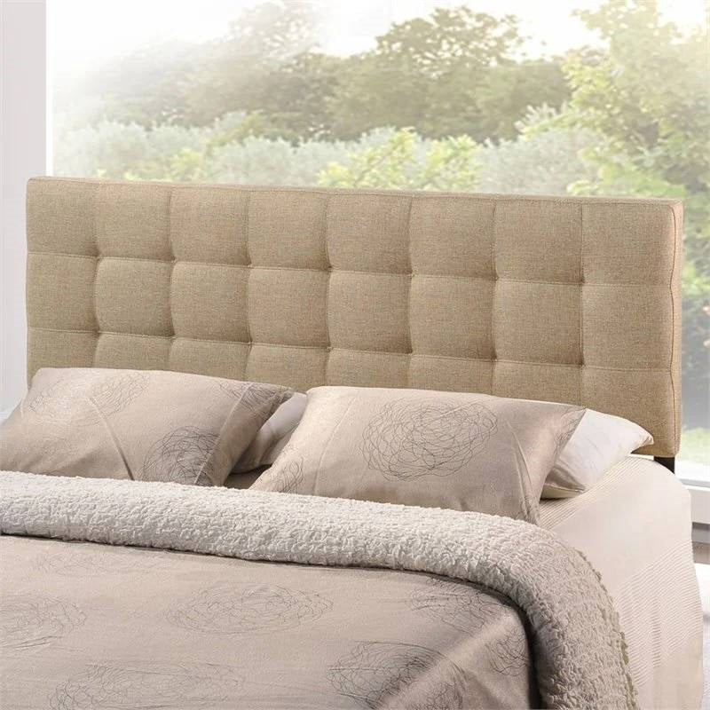 Full size Modern Beige Tan Taupe Fabric Tufted Upholstered Headboard LuxuryLifeWay Online Store