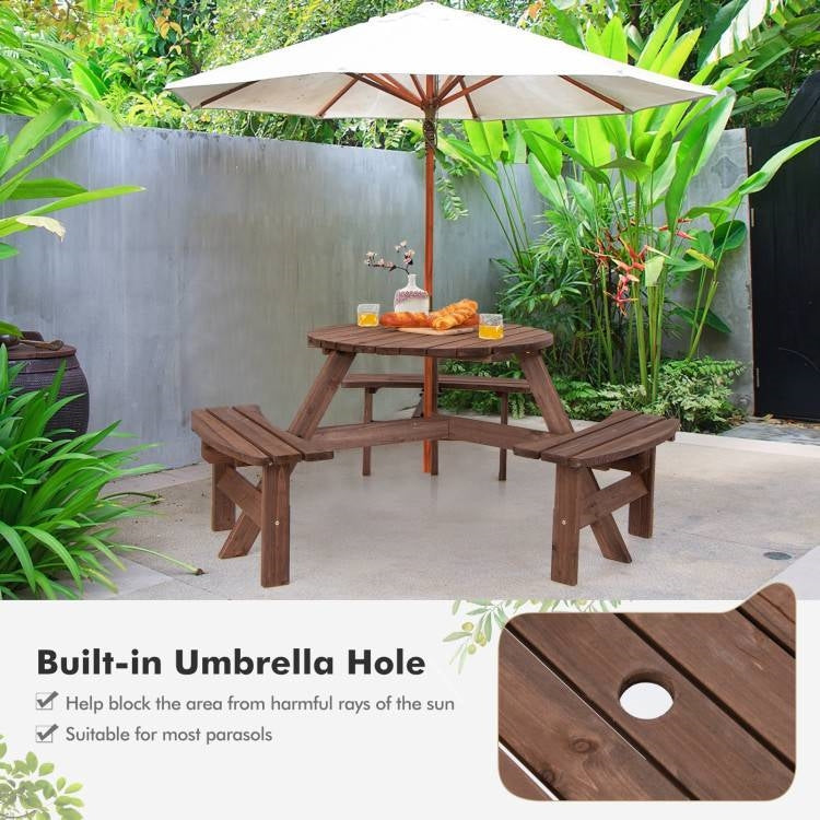 Espresso Wooden 6 Seater Picnic Table Umbrella Hole LuxuryLifeWay Online Store