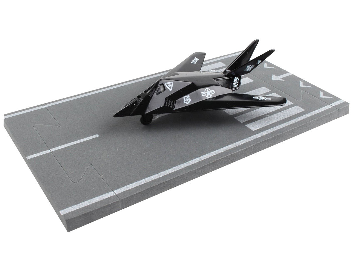 Lockheed F-117 Nighthawk Stealth Aircraft Black "United States Air Force" with Runway Section Diecast Model Airplane by Runway24 LuxuryLifeWay Online Store