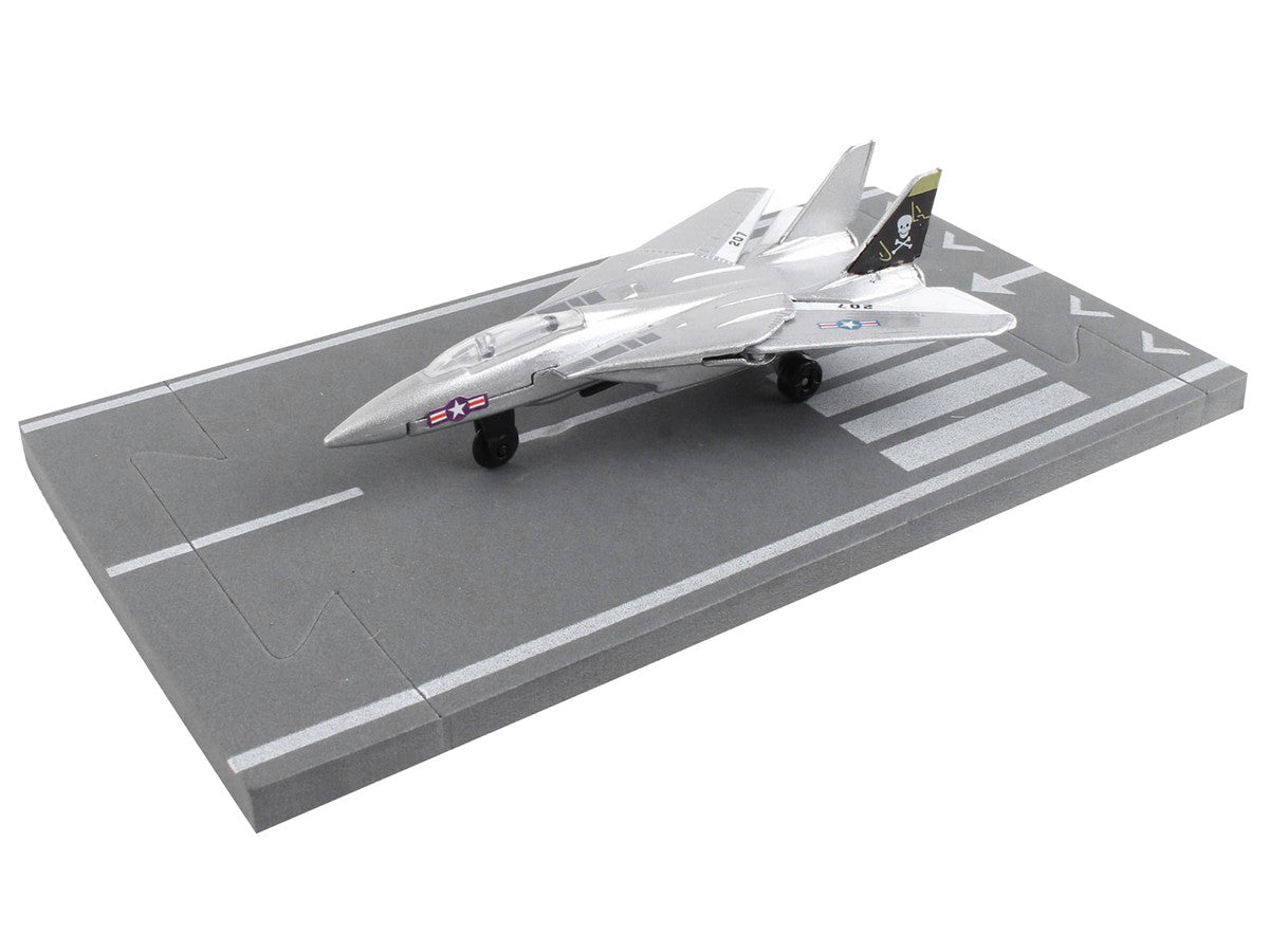 Grumman F-14 Tomcat Fighter Aircraft Silver Metallic "United States Navy VF-84 Jolly Rogers" with Runway Section Diecast Model Airplane by Runway24 LuxuryLifeWay Online Store