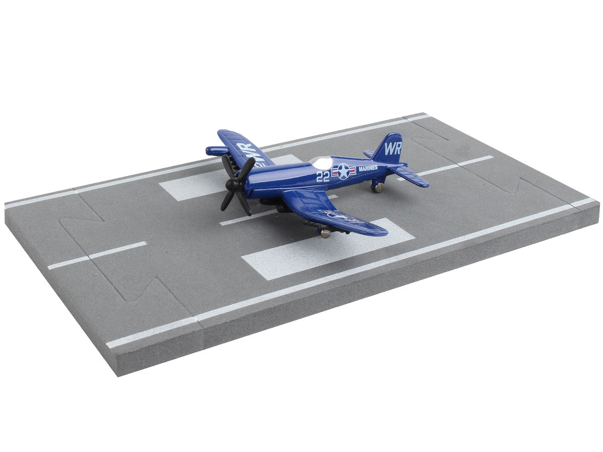 Vought F4U Corsair Fighter Aircraft Blue "United States Marine Corps" with Runway Section Diecast Model Airplane by Runway24 LuxuryLifeWay Online Store