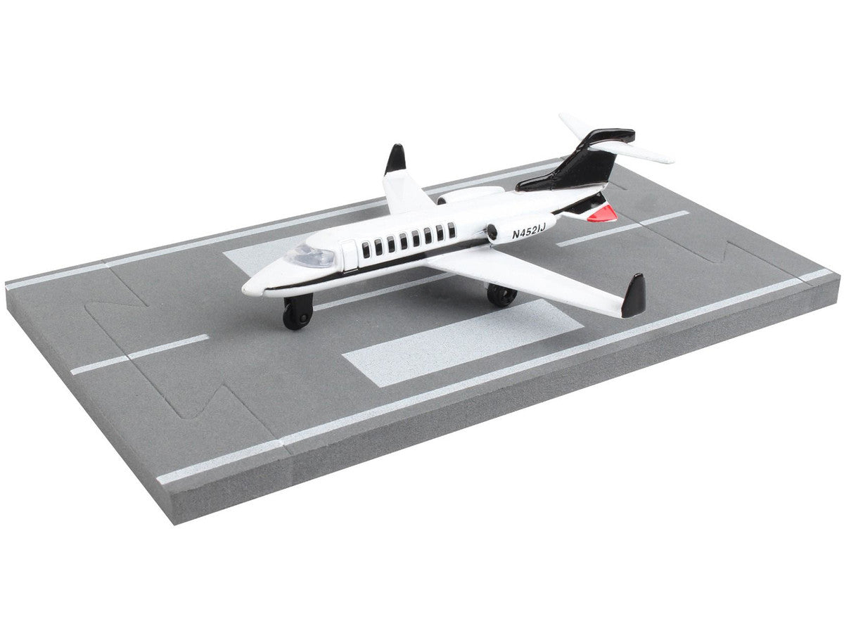 Private Jet Commercial Aircraft White with Black Tail "N452IJ" with Runway Section Diecast Model Airplane by Runway24 LuxuryLifeWay Online Store