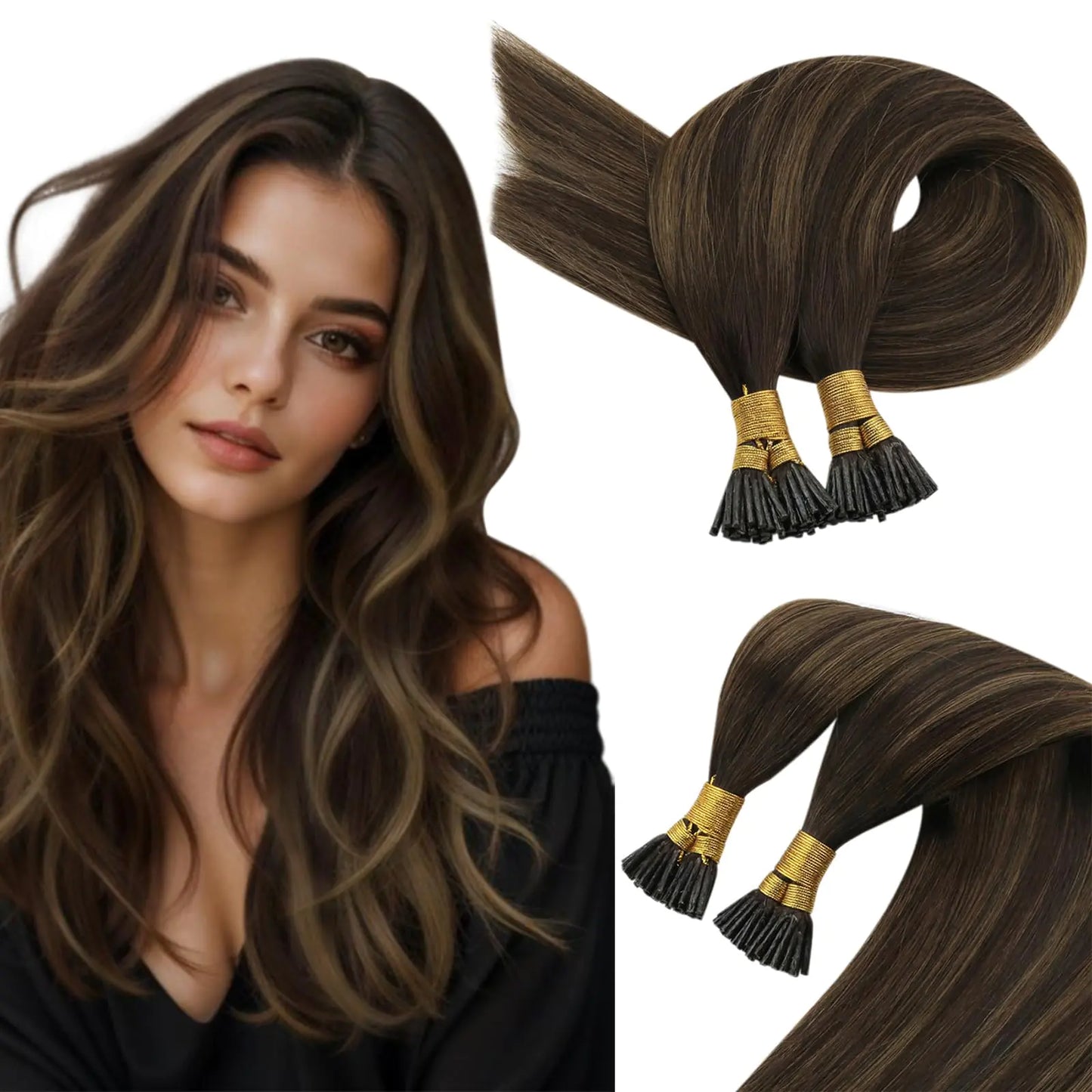 Sunny Hair I Tip Hair Extensions Human Hair Balayage Brown I Tip Hair Extensions Balayage Dark Brown with Medium Brown I Tip Human Hair Extensions Straight Tip Hair Extensions for Party 14in 50G 80S