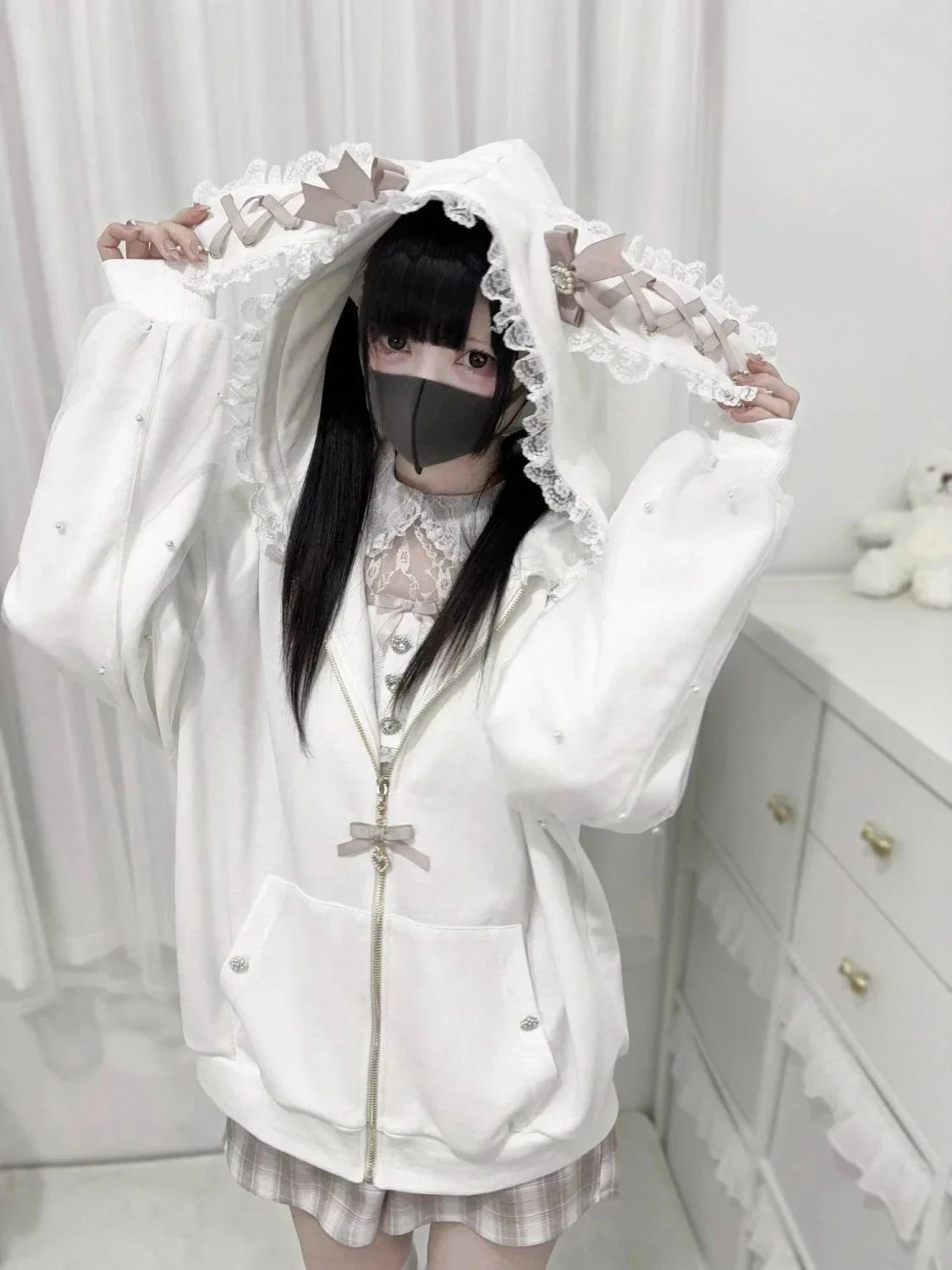 Japanese Sweet Coats Y2K Clothing Hoodie Women Tops Autumn and Winter Color Match Splicing with Thick Velvet Cardigan Jackets LadyShow.Store