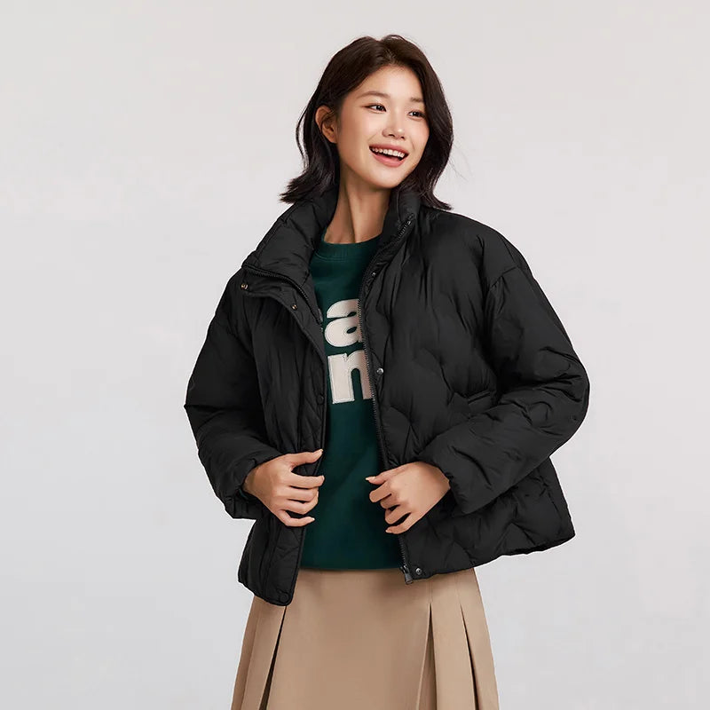 Semir Down Jacket Women Thin Houndstooth Loose 2024 New Winter Waterproof Windproof Stand-Up Collar Wear Down Jacket LadyShow.Store