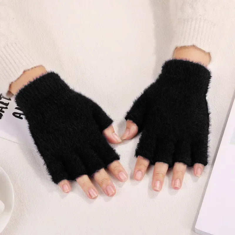 Hot sale! Women's Plush Half Finger Touchscreen Winter Gloves Soft Fashion Warm Imitation Mink Cashmere for Driving, winter work Pi-Mart