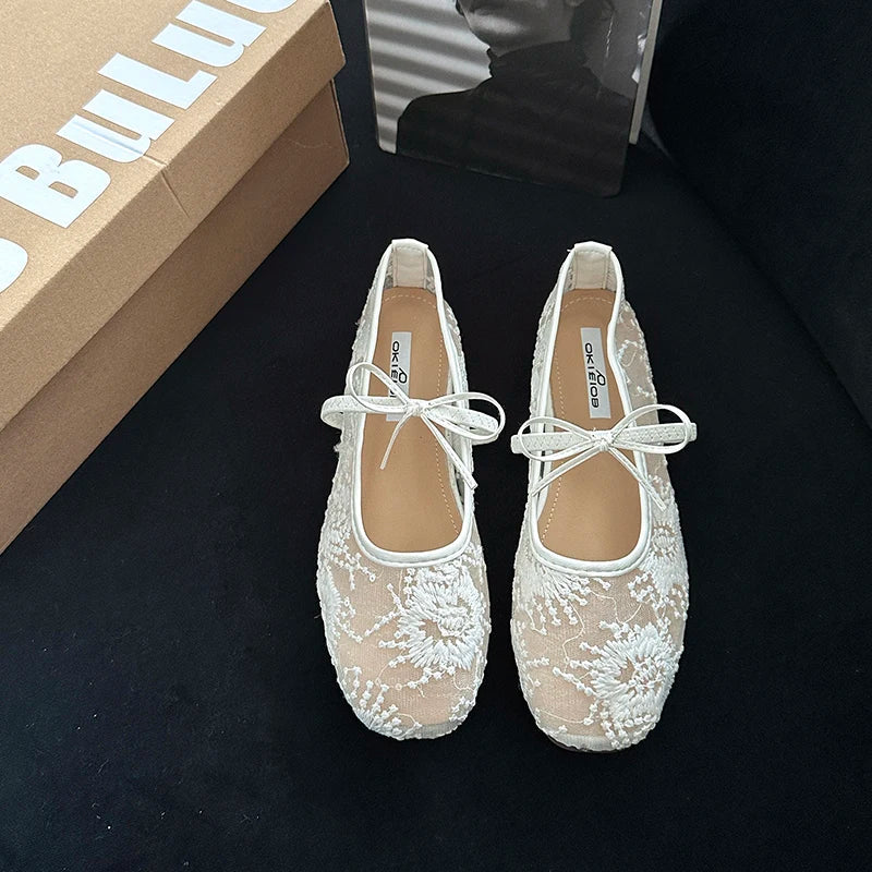 2026 Spring Lace Women Mary Jane Shoes Fashion Slip On Comfort Street Style Soft Sole Female Dress Flats Shoes LadyShow.Store