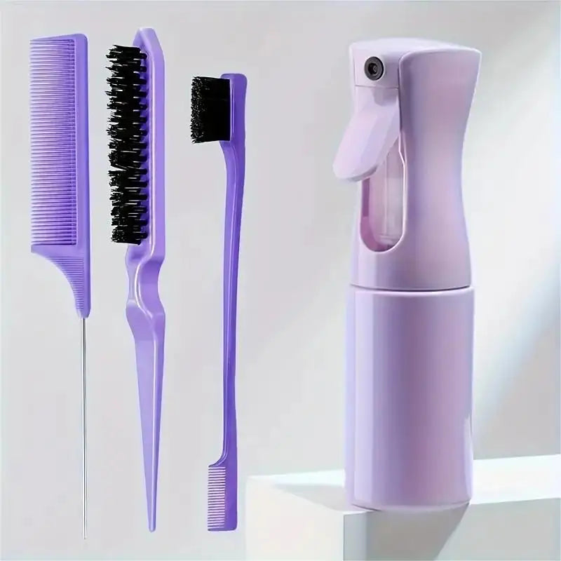 4pcs/Set Hairdressing Tools Set spray Bottle Rat Tail Comb Teasing Hair Brush Edge Control Hair comb For Combing Smoothing Hair Tri Light Beauty