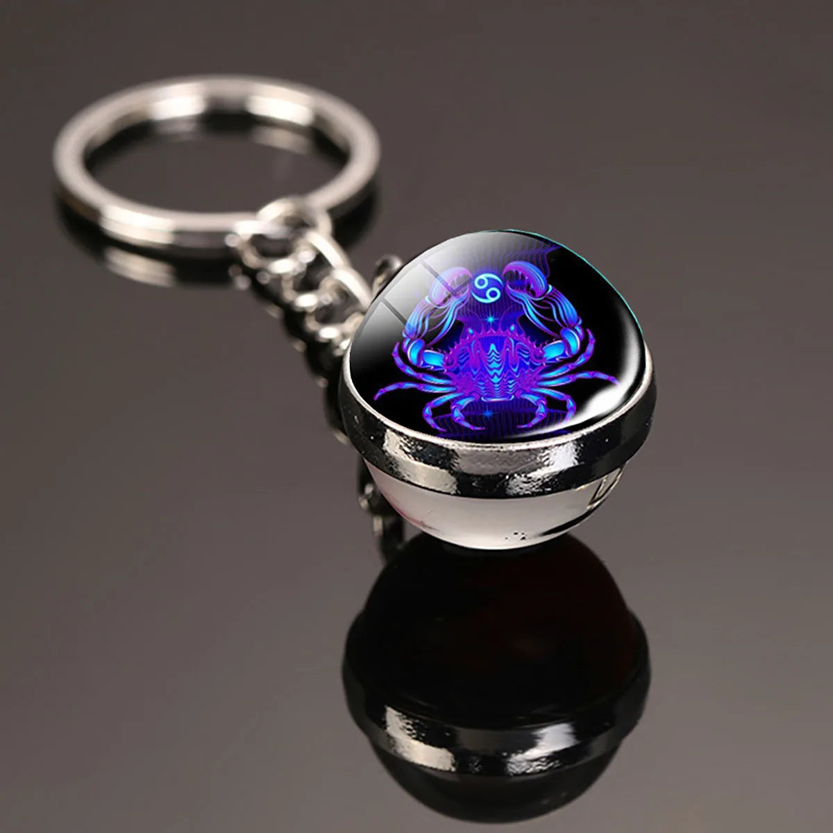 12 Constellation Key Chain Luminous Double Sided Glass Ball Pendant 12 Zodiac Key Chain Fashion Birthday Gift for Men and Women Pi-Mart