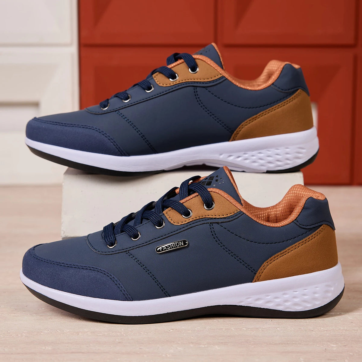 ZERJER New Arrival Men's Comfortable Casual Shoes, Fashion Leather Non-slip Sneakers, Breathable Lightweight Flat Shoes for Dail Pi-Mart