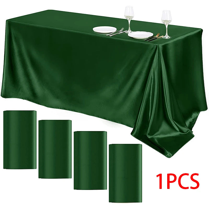 Rectangle Wedding Satin LargeTablecloth Bright Smooth Silk Table Cover Christmas Anniversary Dining Party high-end Table Decor Pi-Mart