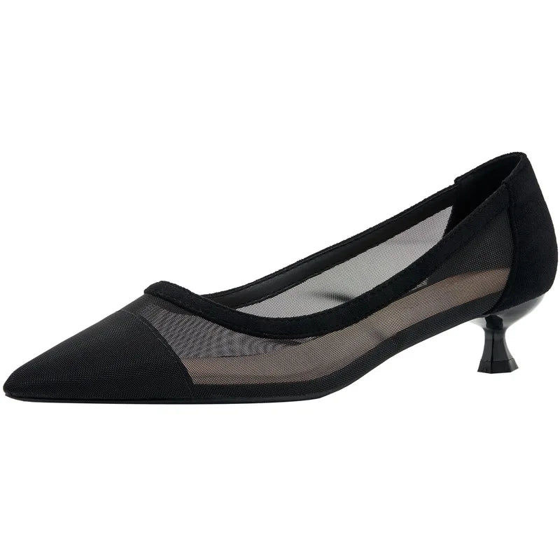 maogu Black Women Pointed Toe High Heel Work Shoes Dot Mesh Vintage Elegant Shallow Stiletto 2023 Spring Summer Thin Heels Pumps LadyShow.Store