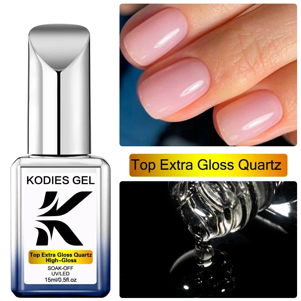 KODIES GEL Diamond Top Coat No Wipe Super Shiny 15ml HEMA /TPO Free Gel Nail Polish Crystal Shine Gel Finish All for Manicure Tri Light Beauty
