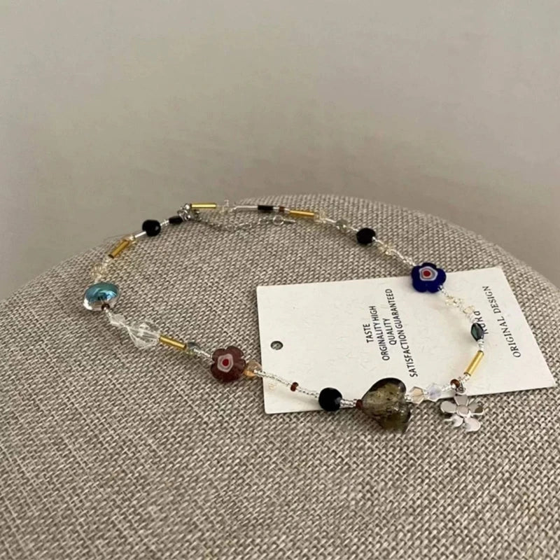 Acrylic Flower Pendant Necklace Crystal Class Gravel Beaded Necklace For Women Cool Y2K Choker Jewelry Exquisite Choker Pi-Mart