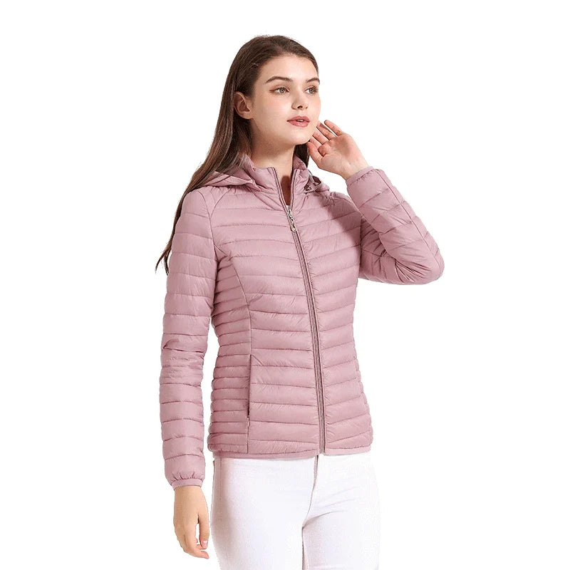 SANTELON Women Fashion Ultralight Padded Puffer Jacket Coat Lady Soild Lightweight Warm Outwear With Detachable Hood Storage Bag LadyShow.Store